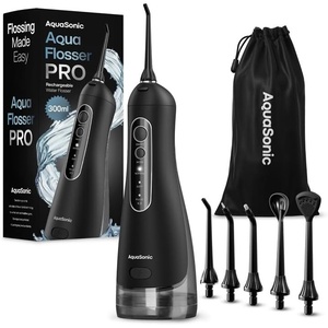 image:imageAquaSonic Aqua Flosser PRO  Rechargeable Electric Cordless Water Flosser for Teeth Gums amp Tongue  Waterproof Modern Design 300ml Large Tank 3 Modes 6 Jet Tips Deluxe Tongue Nozzle  Optic WhiteBlack