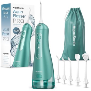 image:imageAquaSonic Aqua Flosser PRO  Rechargeable Electric Cordless Water Flosser for Teeth Gums amp Tongue  Waterproof Modern Design 300ml Large Tank 3 Modes 6 Jet Tips Deluxe Tongue Nozzle  Optic WhiteGreen