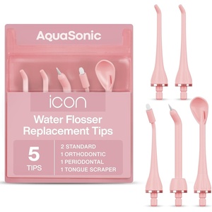 image:imageAquaSonic Genuine Icon Water Flosser Replacement Tips  5 Tips 4 Types Standard Periodontal Orthodontic amp Tongue Scraper  Authentic Parts MintBlush