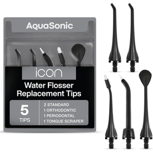 image:imageAquaSonic Genuine Icon Water Flosser Replacement Tips  5 Tips 4 Types Standard Periodontal Orthodontic amp Tongue Scraper  Authentic Parts MintOnyx