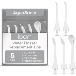 image:imageAquaSonic Genuine Icon Water Flosser Replacement Tips  5 Tips 4 Types Standard Periodontal Orthodontic amp Tongue Scraper  Authentic Parts MintPearl