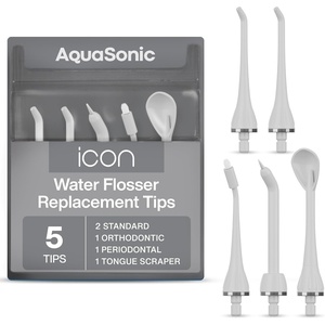 image:imageAquaSonic Genuine Icon Water Flosser Replacement Tips  5 Tips 4 Types Standard Periodontal Orthodontic amp Tongue Scraper  Authentic Parts MintStone