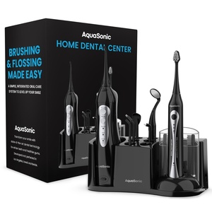 image:imageAquaSonic Home Dental Center Rechargeable Power Toothbrush amp Smart Water Flosser  Complete Family Oral Care System  10 Attachments and Tips Included  Various Modes amp Timers BlackBlack