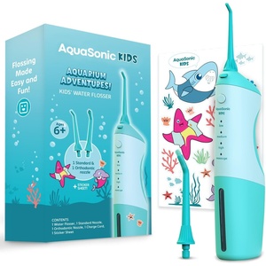image:imageAquaSonic Kids Water Flosser for Ages 6  Standard Nozzle Orthodontic Nozzle amp Waterproof Stickers  4 Flossing Modes  Aquarium Adventures Theme PinkBlue