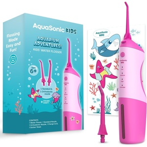 image:imageAquaSonic Kids Water Flosser for Ages 6  Standard Nozzle Orthodontic Nozzle amp Waterproof Stickers  4 Flossing Modes  Aquarium Adventures Theme PinkPink