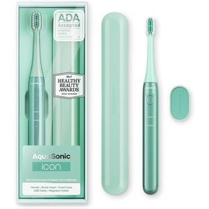 image:imageAquasonic Icon ADAAccepted Rechargeable Toothbrush  Magnetic Holder amp Slim Travel Case  2 Brushing Modes amp Smart Timers  Gentle MicroVibrations LilacMint