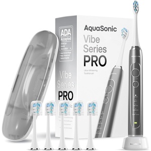 image:imageAquasonic Vibe Series PRO  UltraWhitening Electric Toothbrush  5 Modes amp Smart Timers  Premium Travel Case amp 6 Proflex Brush Heads  ADA Accepted Toothbrush Charcoal MetallicCharcoal Metallic