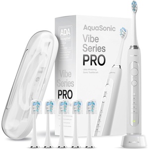 image:imageAquasonic Vibe Series PRO  UltraWhitening Electric Toothbrush  5 Modes amp Smart Timers  Premium Travel Case amp 6 Proflex Brush Heads  ADA Accepted Toothbrush Charcoal MetallicOptic White