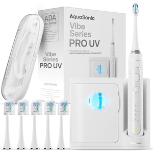 image:imageAquasonic Vibe Series PRO  UltraWhitening Electric Toothbrush  5 Modes amp Smart Timers  UV Sanitizing Base  ADA Accepted Optic WhiteOptic White