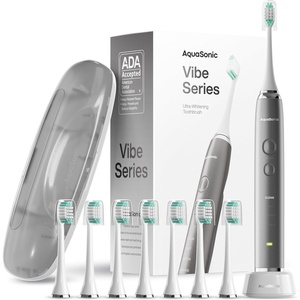 image:imageAquasonic Vibe Series UltraWhitening Toothbrush  ADA Accepted Electric Toothbrush  8 Brush Heads amp Travel Case  40000 VPM Motor amp Wireless Charging  4 Modes w Smart Timer  Charcoal MetallicCharcoal Metallic